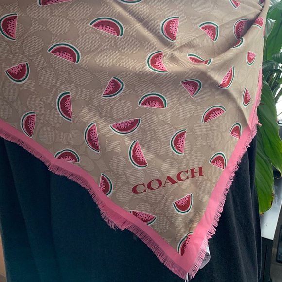 Coach Signature Pink Watermelon Square Silk Scarf - Picture 4 of 6